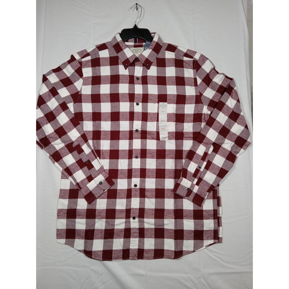 St John's Bay Big And Tall Super Soft‎ Burgundy And White 2XL Flannel Shirt Men